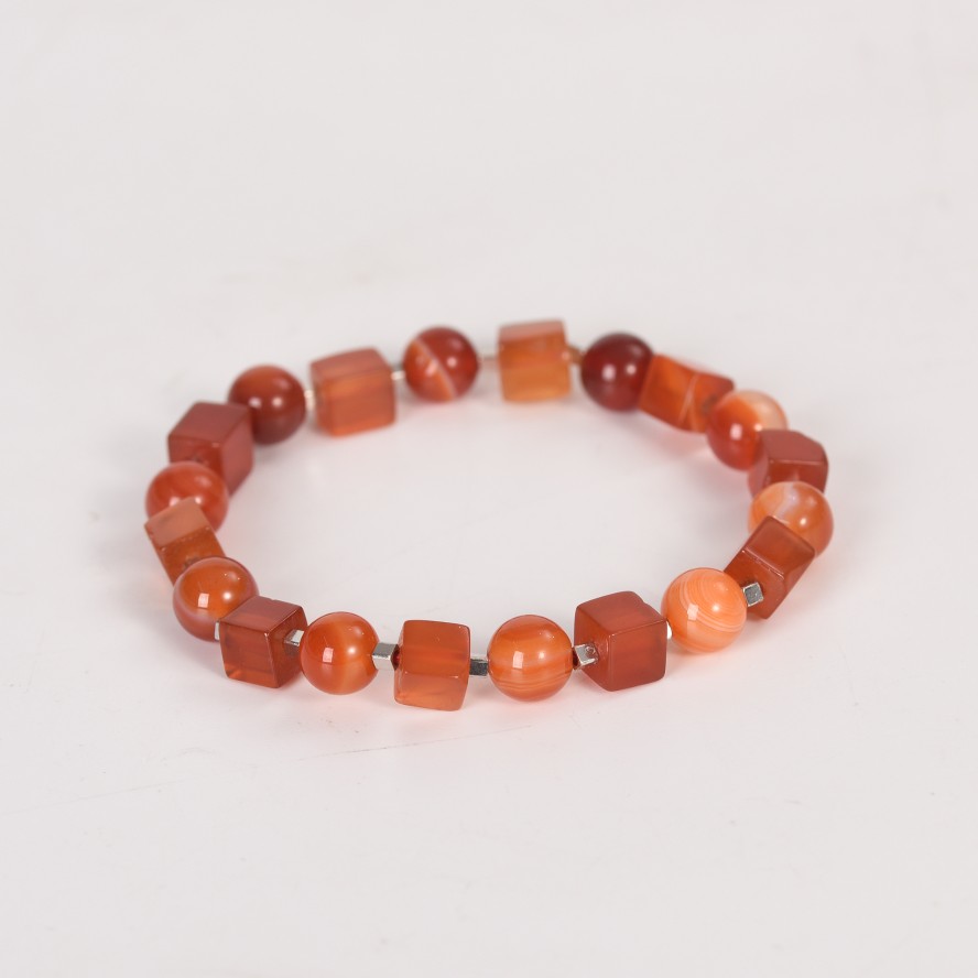 Rectangular and Round Bead Crystal Natural Stone Bracelet